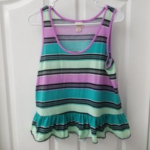 Striped multi color peplum tank top